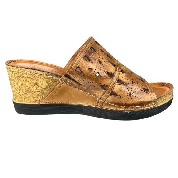 Spring Step Women’s Fusawedge Brown Leather Wedge Sandal Size 39 US 8.5 - Picture 4 of 12